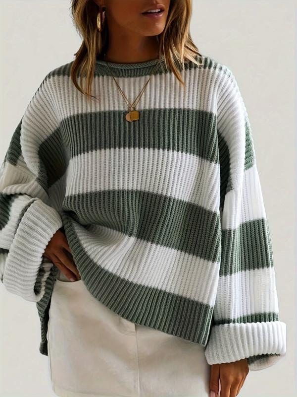 Lavinque Sweater Vert / S Pull Oversize Femme | Doux et Confortable | Motif Rayé