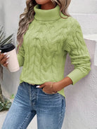 Lavinque Sweater Vert / S Pull Torsadé Col Montant | Marron Caramel | Douillet et Intemporel