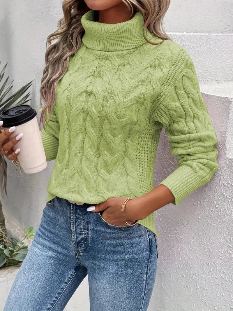 Lavinque Sweater Vert / S Pull Torsadé Col Montant | Marron Caramel | Douillet et Intemporel