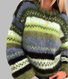 Lavinque Sweater Vert / S Pull Tricoté Femme | Doux et Chaleureux | Motif Rayé Bohème