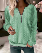 Lavinque Sweater Vert / S Pull zippé en maille torsadée | Jaune | Chaleureux et tendance
