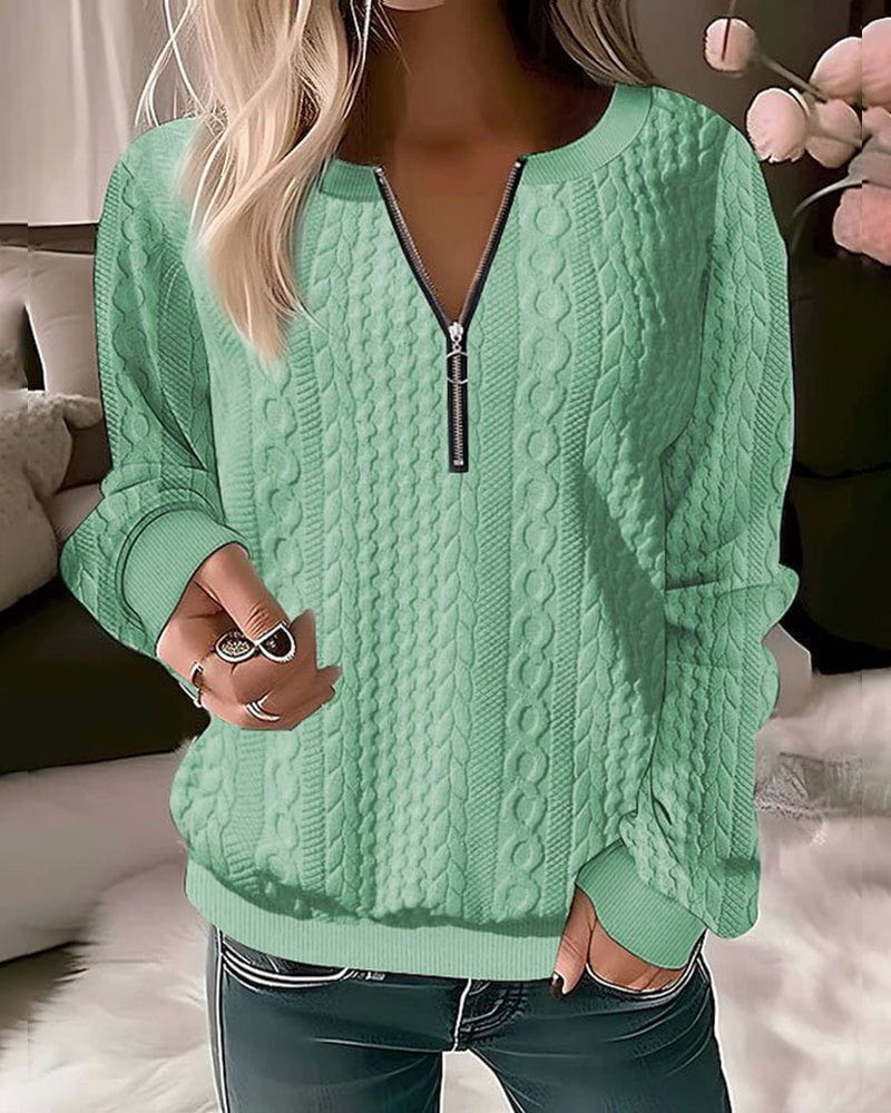 Lavinque Sweater Vert / S Pull zippé en maille torsadée | Jaune | Chaleureux et tendance