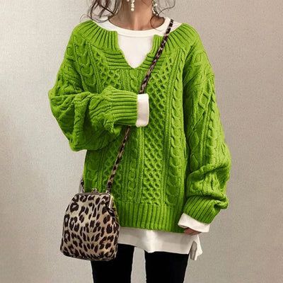 Lavinque Sweater Vert / XS Pull Oversize en Maille | Hiver | Confort & Style Décontracté