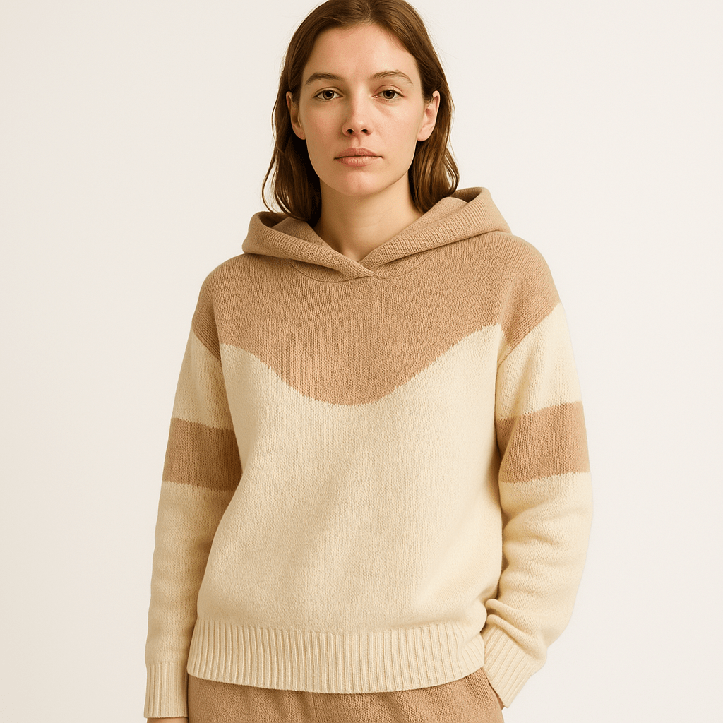 Lavinque Sweaters Abricot / S Pull à Capuche Bicolore | Noir & Blanc | Design Géométrique Moderne