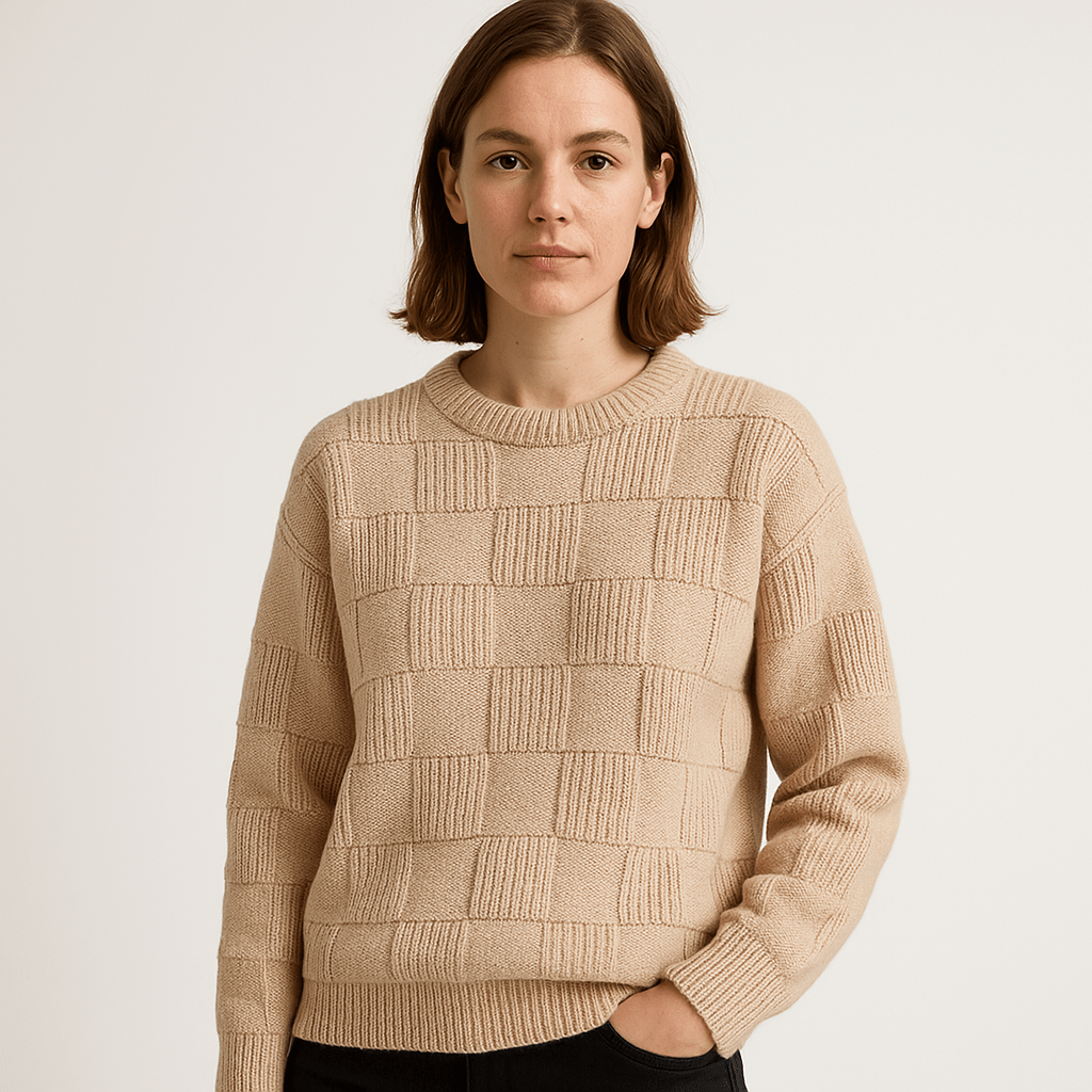 Lavinque Sweaters Beige / S Pull Beige Motif Damier | Maille Texturée | Élégance Discrète