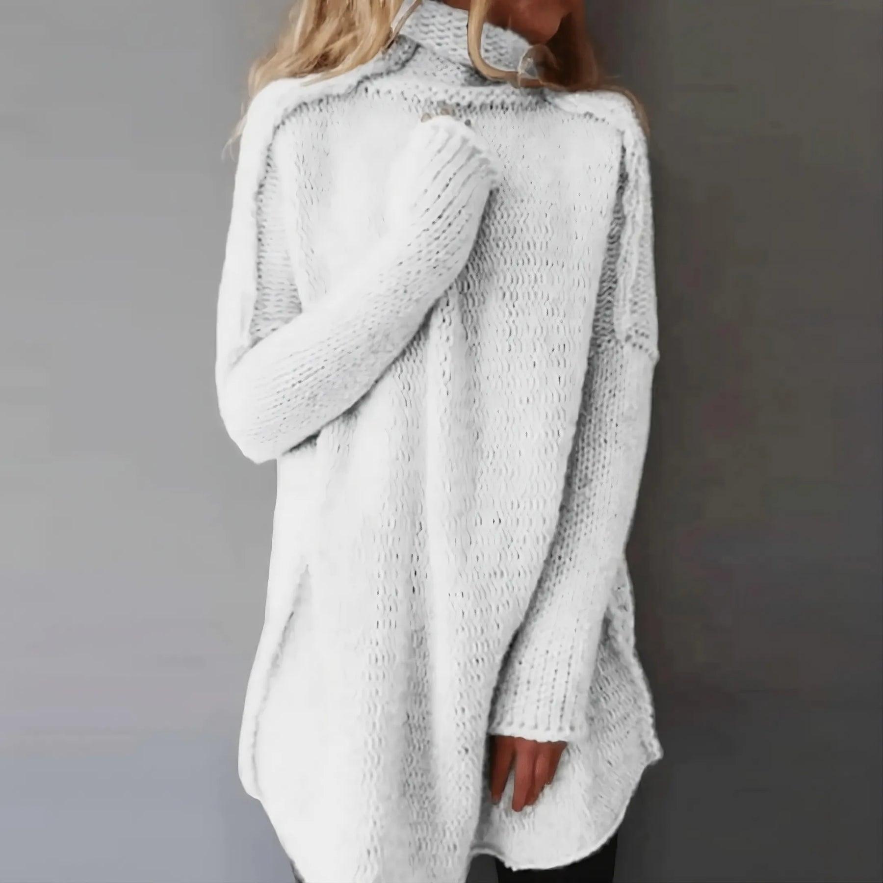 Lavinque Sweaters Blanc / S Pull Long Oversize Col Roulé | Gris Clair | Douillet, Décontracté et Élégant