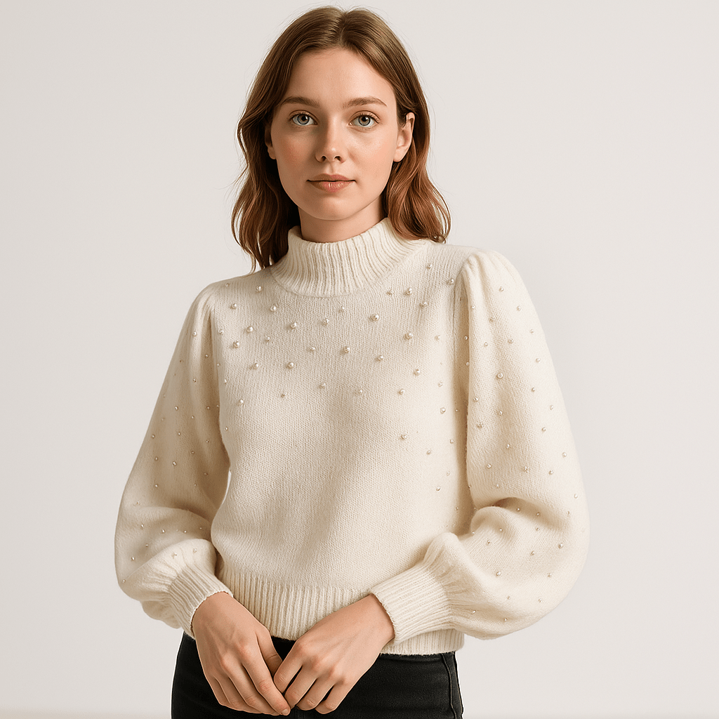 Lavinque Sweaters Blanc / XS Pull Hiver Perlé | Manches Bouffantes | Confort et Élégance