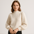 Lavinque Sweaters Blanc / XS Pull Hiver Perlé | Manches Bouffantes | Confort et Élégance