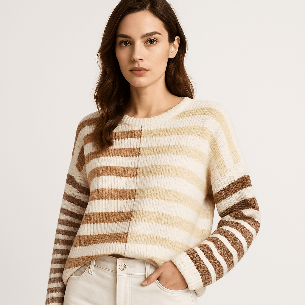 Lavinque Sweaters Blanc / XS Pull Rayé Asymétrique | Blanc et Tons Naturels | Douillet & Moderne