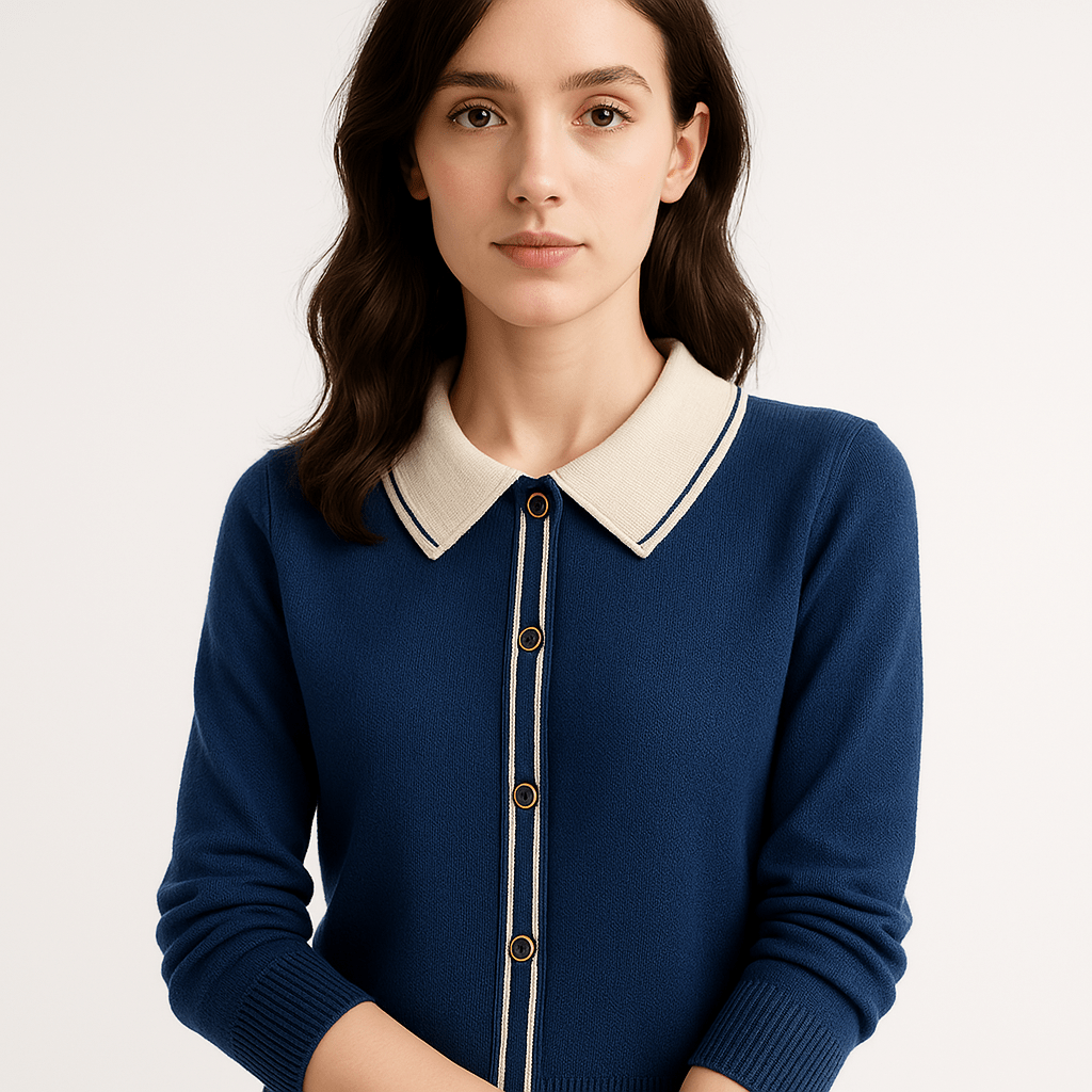 Lavinque Sweaters Bleu Marine / XS Pull Col Contrasté | Classique Chic | Confort et Élégance Quotidienne