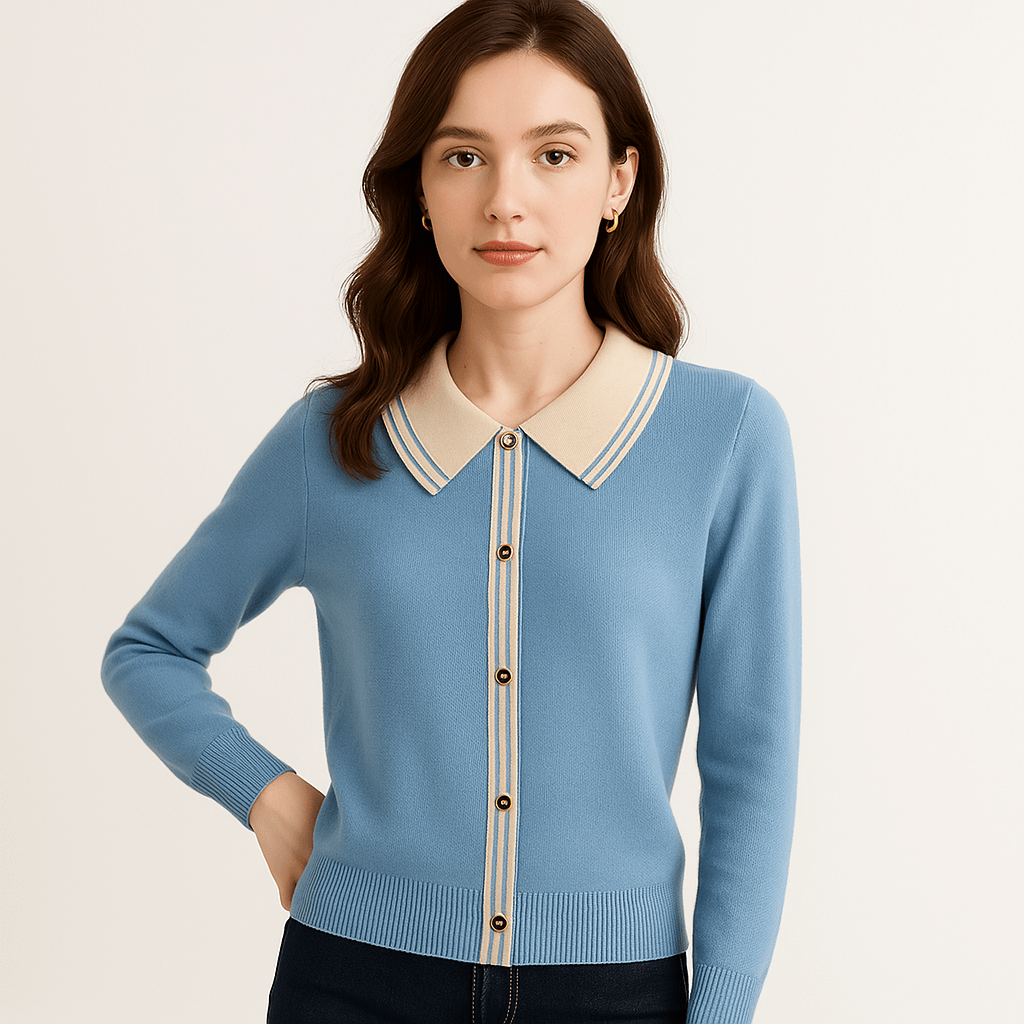 Lavinque Sweaters Bleu / XS Pull Col Contrasté | Classique Chic | Confort et Élégance Quotidienne