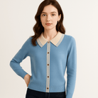 Lavinque Sweaters Bleu / XS Pull Col Contrasté | Classique Chic | Confort et Élégance Quotidienne