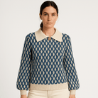 Lavinque Sweaters Bleu / XS Pull Motif Rétro Bleu | Col Claudine | Style Vintage Féminin