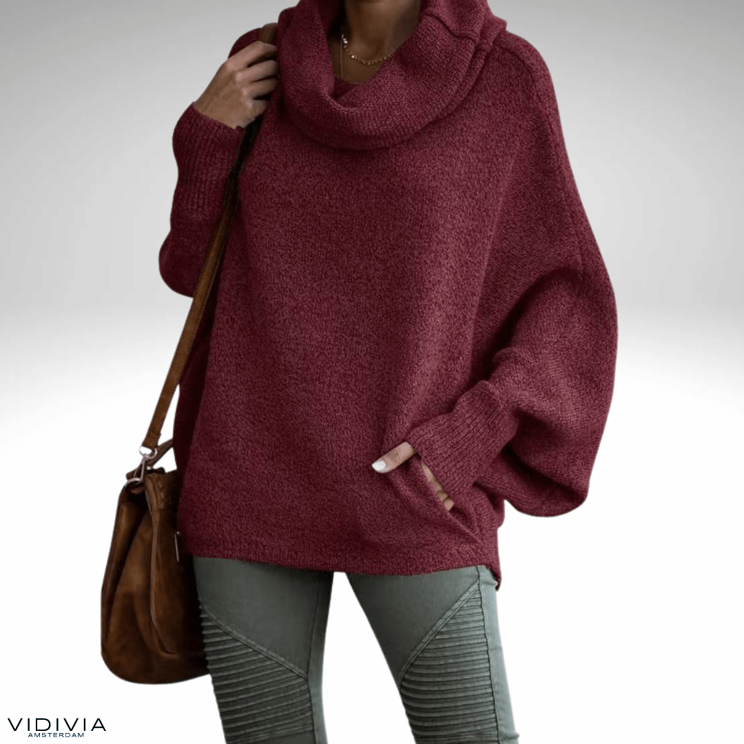 Lavinque Sweaters Bordeaux / S Pull Oversize à Col Roulé | Bordeaux | Douillet et Élégant