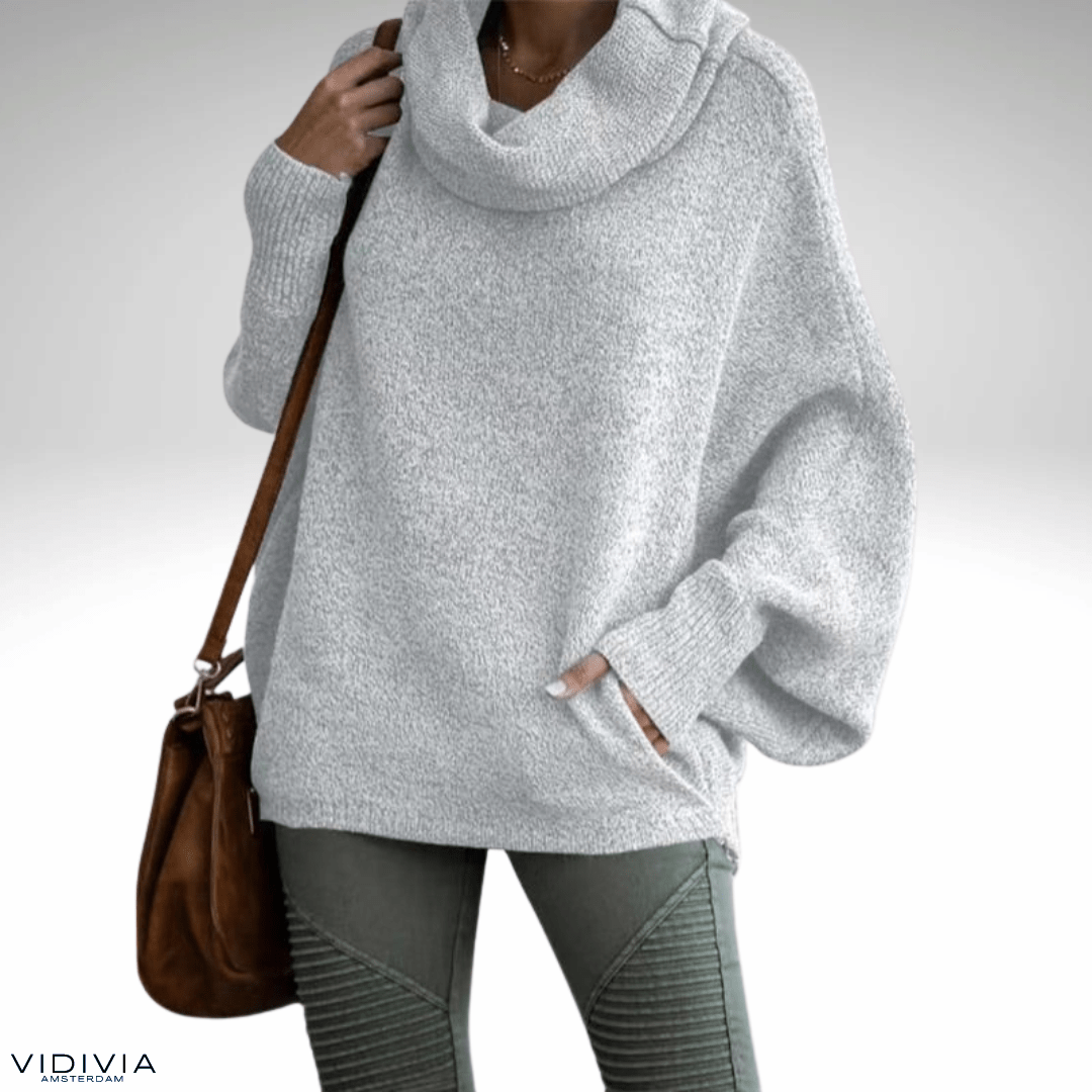 Lavinque Sweaters Gris Clair / S Pull Oversize à Col Roulé | Bordeaux | Douillet et Élégant