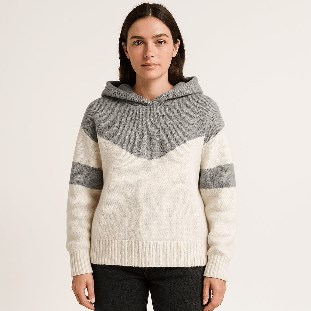 Lavinque Sweaters Gris / S Pull à Capuche Bicolore | Noir & Blanc | Design Géométrique Moderne