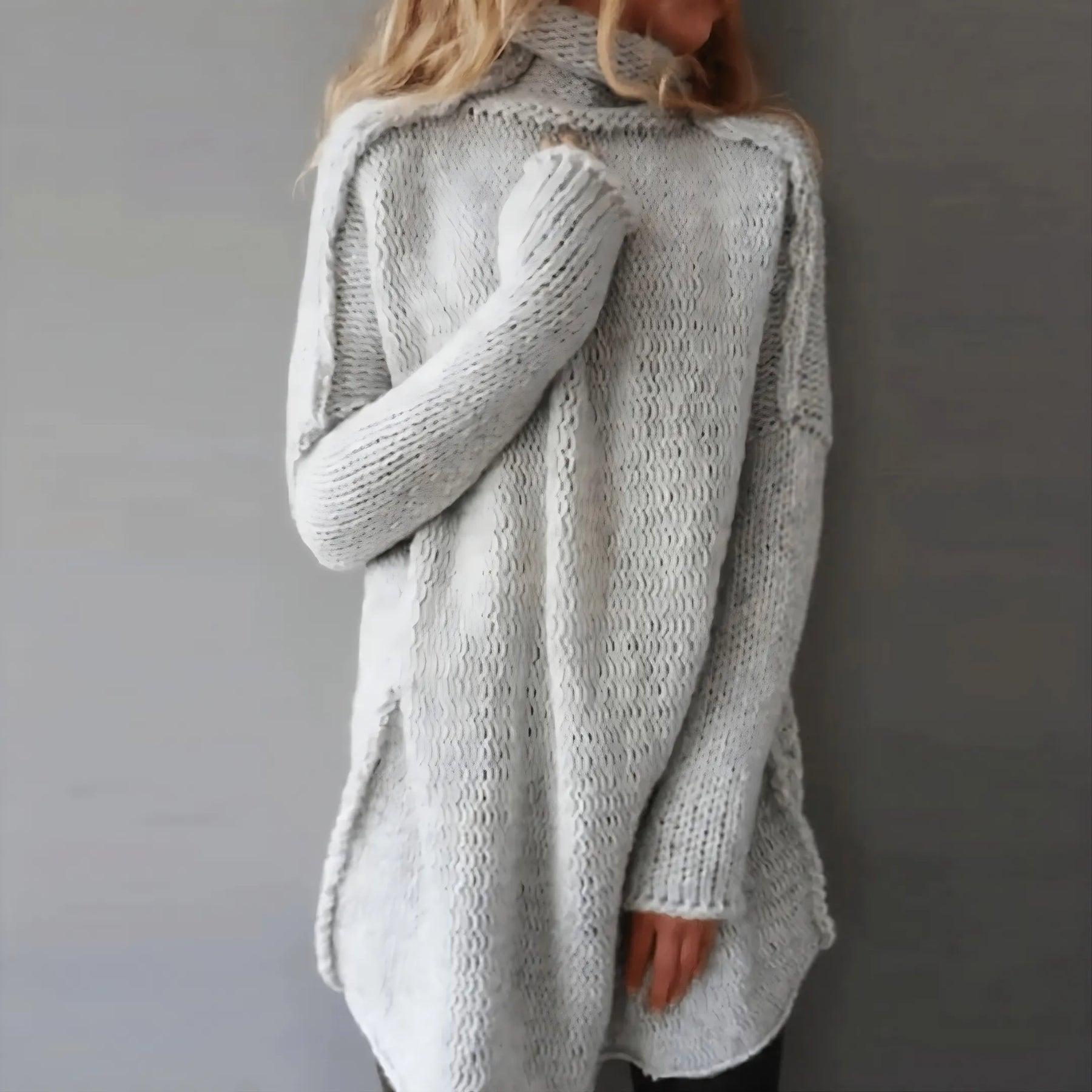 Lavinque Sweaters Gris / S Pull Long Oversize Col Roulé | Gris Clair | Douillet, Décontracté et Élégant