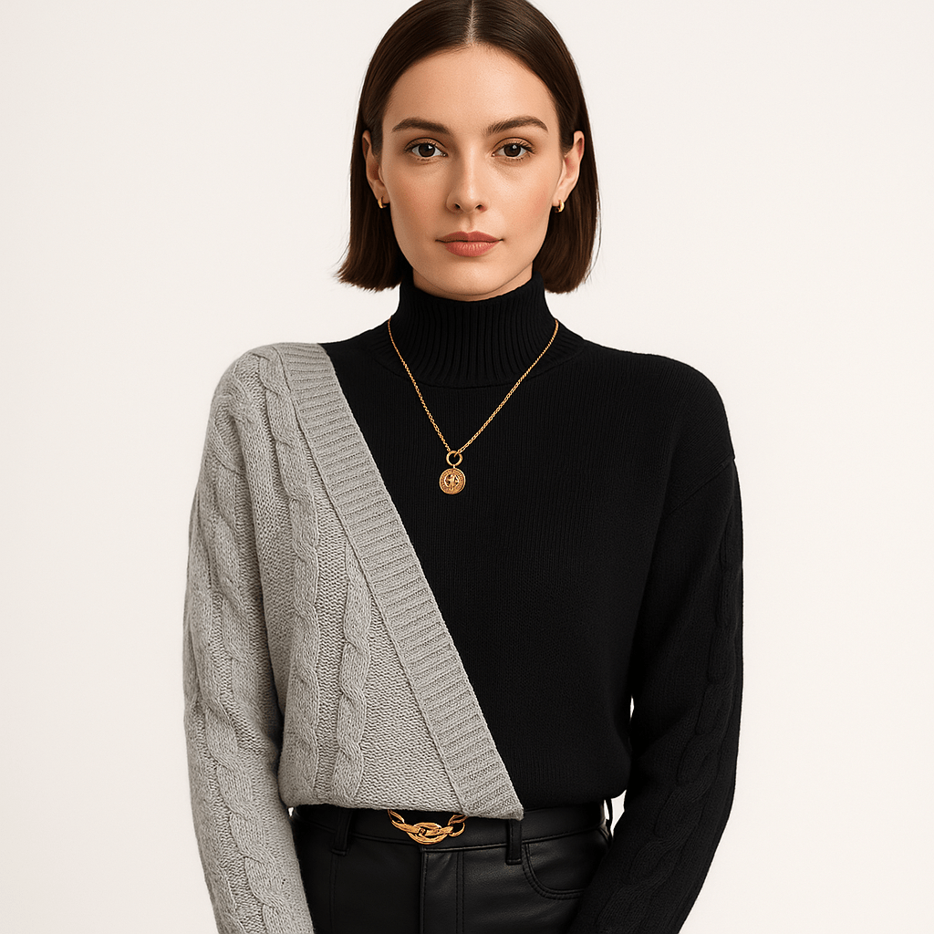 Lavinque Sweaters Gris / XS Pull Bicolore Graphique | Gris & Noir | Design Asymétrique et Moderne