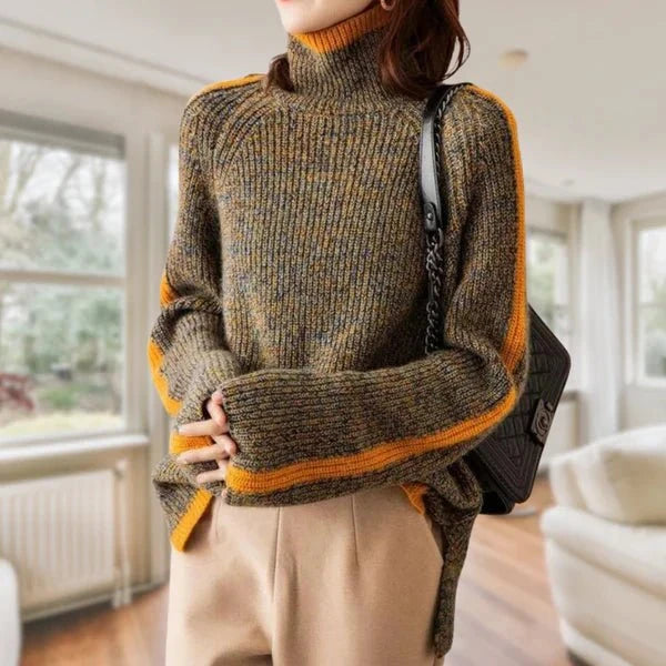 Lavinque Sweaters Gris / XS Pull en Maille Contrastée | Kaki & Moutarde | Original et Douillet