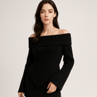 Lavinque Sweaters Gris / XS Pull Épaules Dénudées | Maille Côtelée | Élégance Moderne