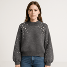 Lavinque Sweaters Gris / XS Pull Hiver Perlé | Manches Bouffantes | Confort et Élégance