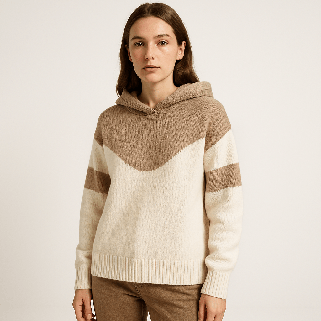 Lavinque Sweaters Kaki / S Pull à Capuche Bicolore | Noir & Blanc | Design Géométrique Moderne