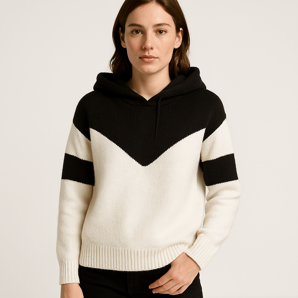 Lavinque Sweaters Noir / S Pull à Capuche Bicolore | Noir & Blanc | Design Géométrique Moderne