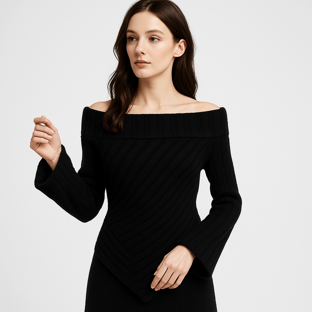Lavinque Sweaters Noir / XS Pull Épaules Dénudées | Maille Côtelée | Élégance Moderne