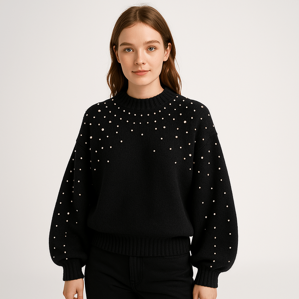 Lavinque Sweaters Noir / XS Pull Hiver Perlé | Manches Bouffantes | Confort et Élégance
