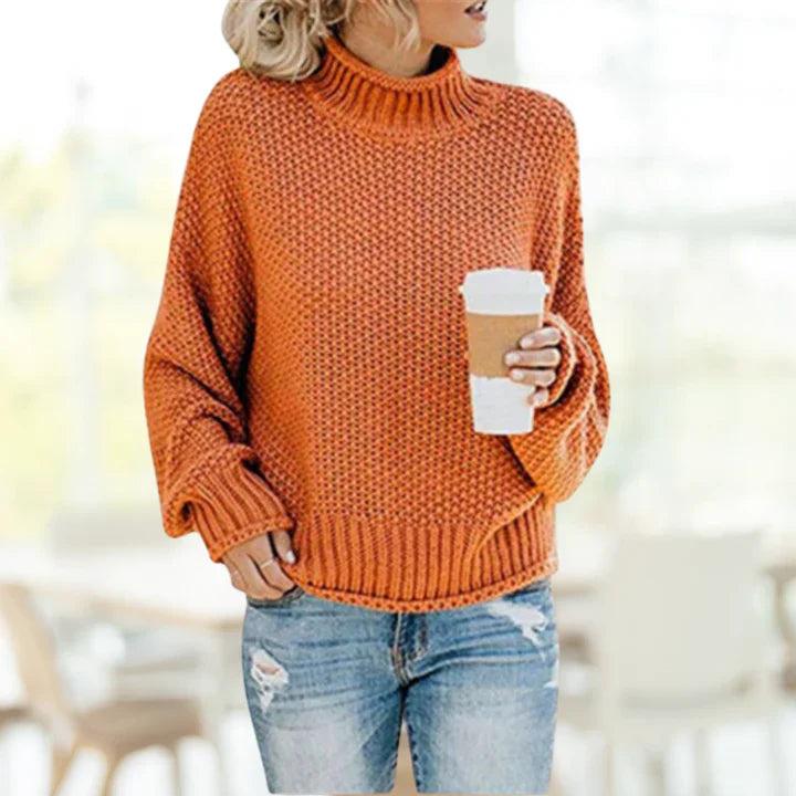 Lavinque Sweaters Orange / S Pull Tricoté à Col Montant | Beige | Cosy et Décontracté