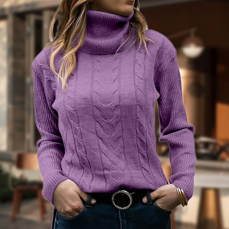 Lavinque Sweaters Pourpre / S Pull Torsadé Camel | Col Roulé | Chaud & Intemporel