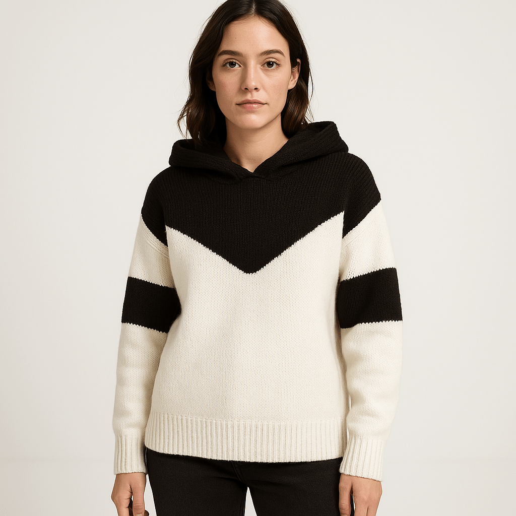 Lavinque Sweaters Pull à Capuche Bicolore | Noir & Blanc | Design Géométrique Moderne