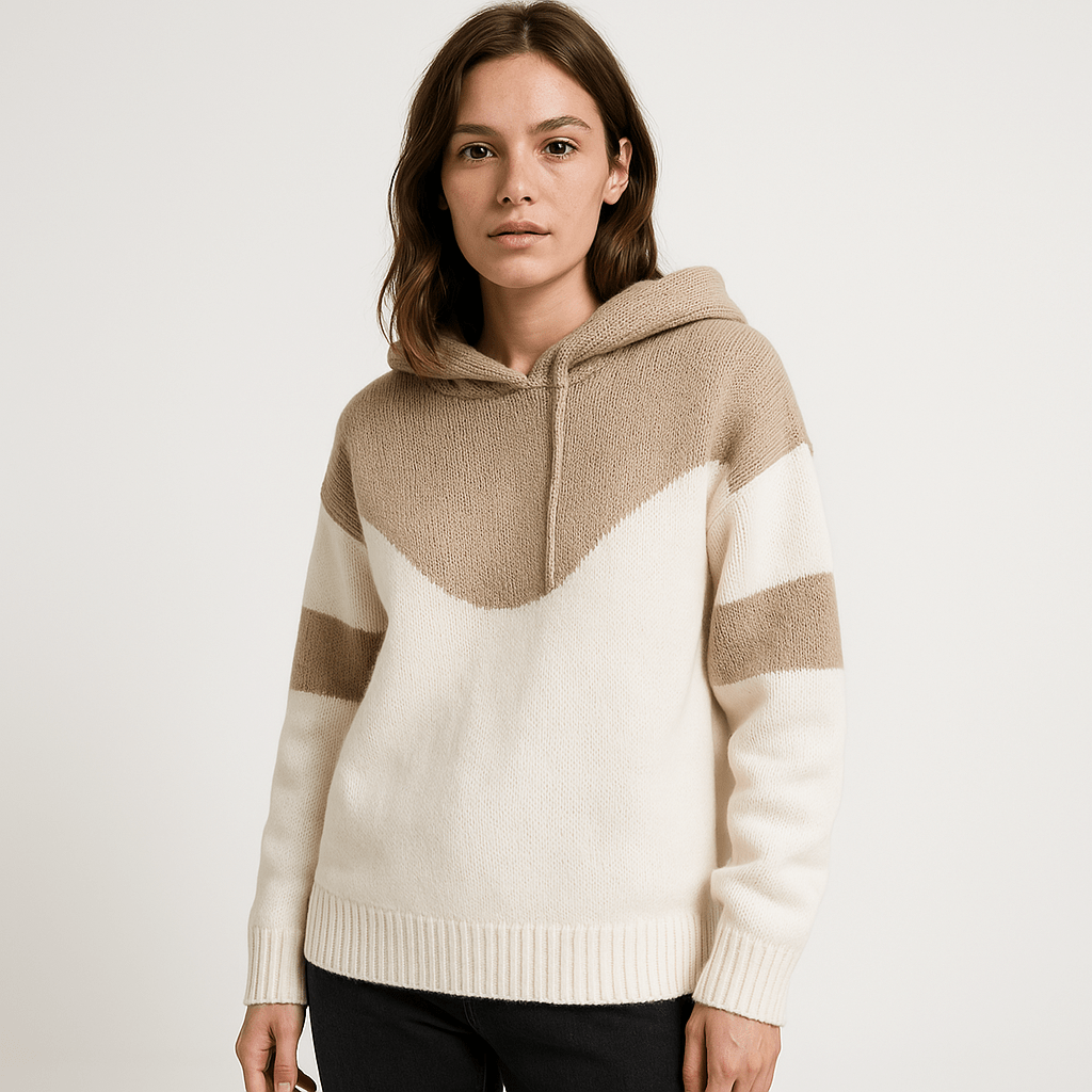 Lavinque Sweaters Pull à Capuche Bicolore | Noir & Blanc | Design Géométrique Moderne
