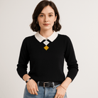 Lavinque Sweaters Pull à Col Chemise | Motif Losange | Élégance Décontractée