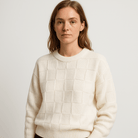 Lavinque Sweaters Pull Beige Motif Damier | Maille Texturée | Élégance Discrète