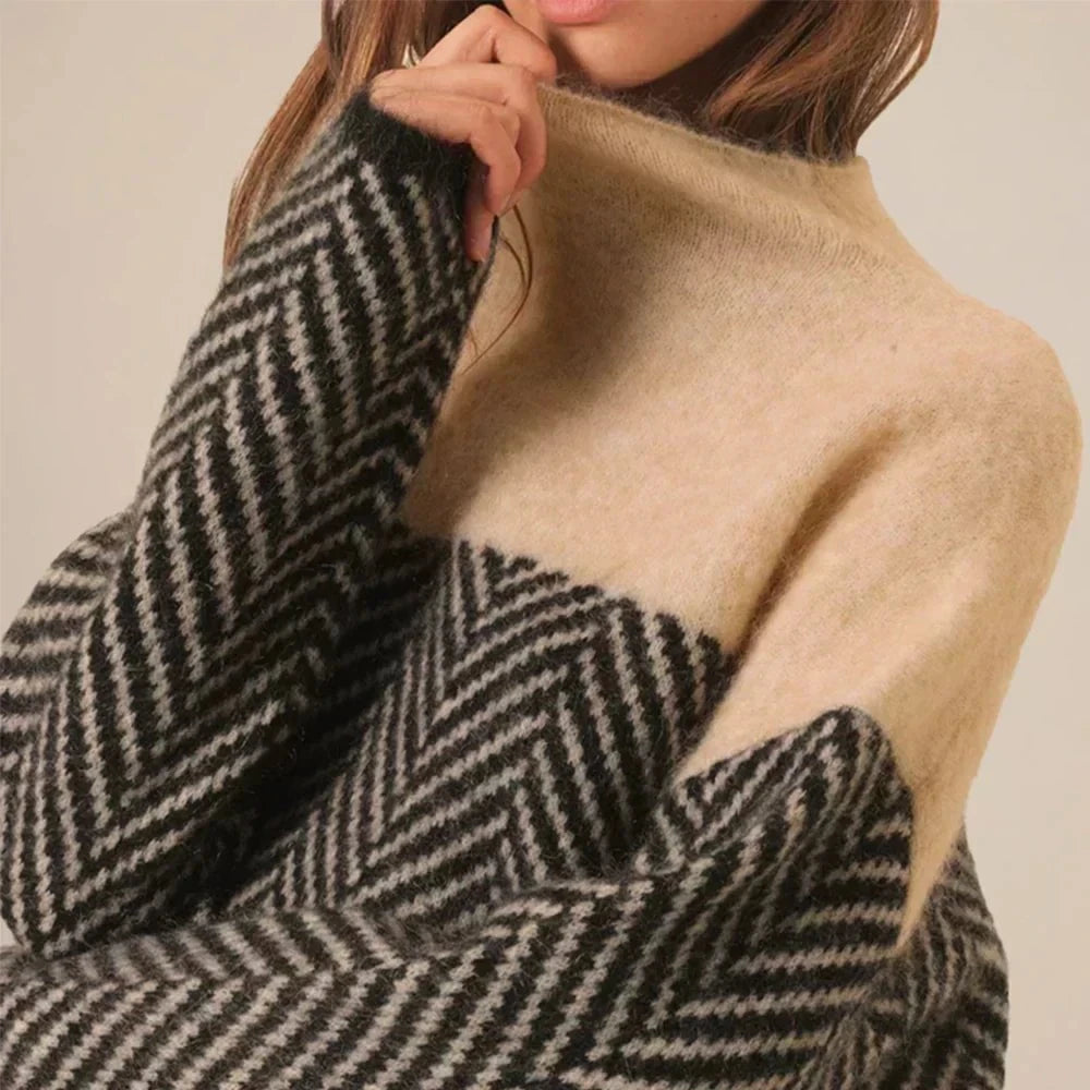Lavinque Sweaters Pull Bicolore à Chevrons | Col Montant | Chaud et Graphique