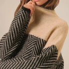 Lavinque Sweaters Pull Bicolore à Chevrons | Col Montant | Chaud et Graphique