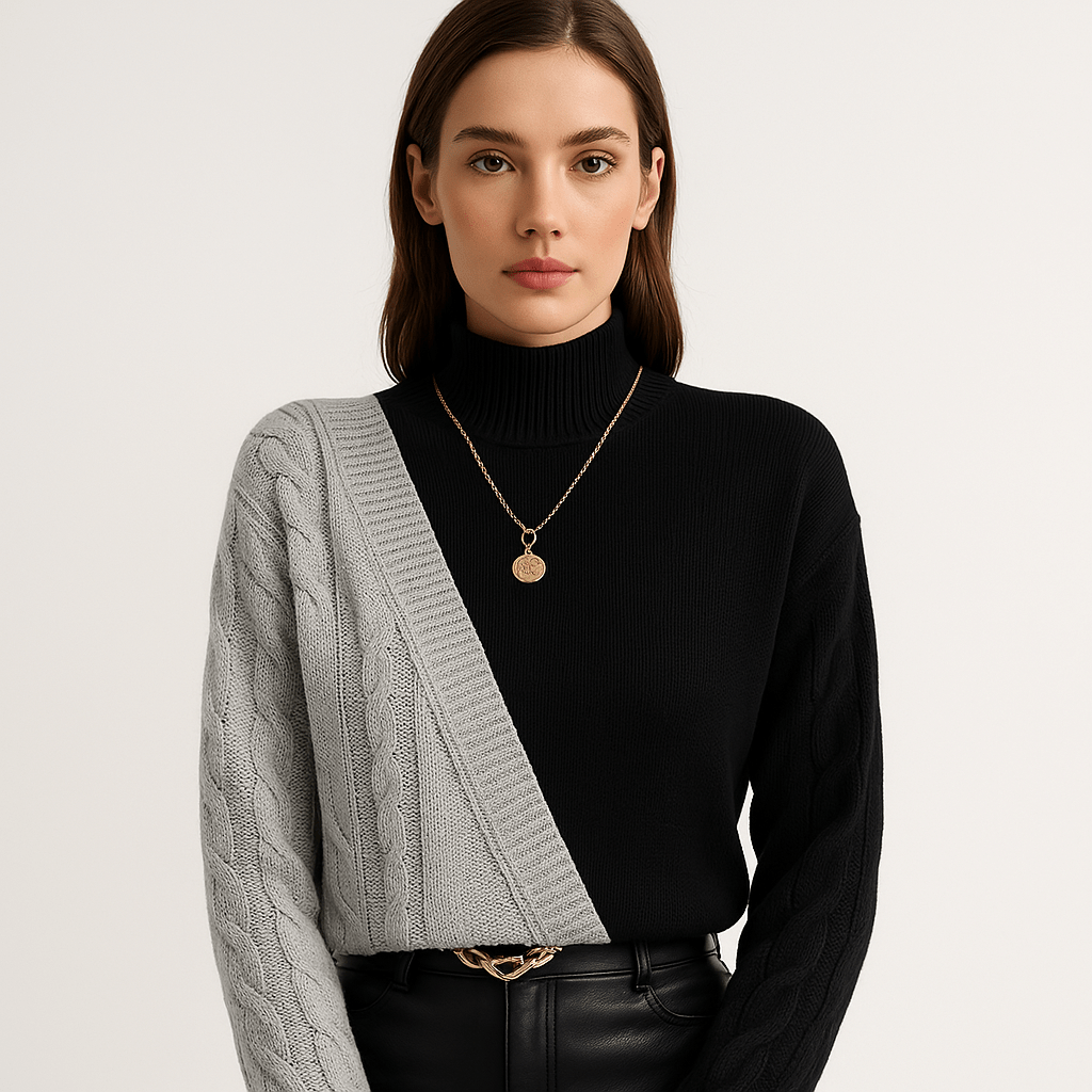 Lavinque Sweaters Pull Bicolore Graphique | Gris & Noir | Design Asymétrique et Moderne