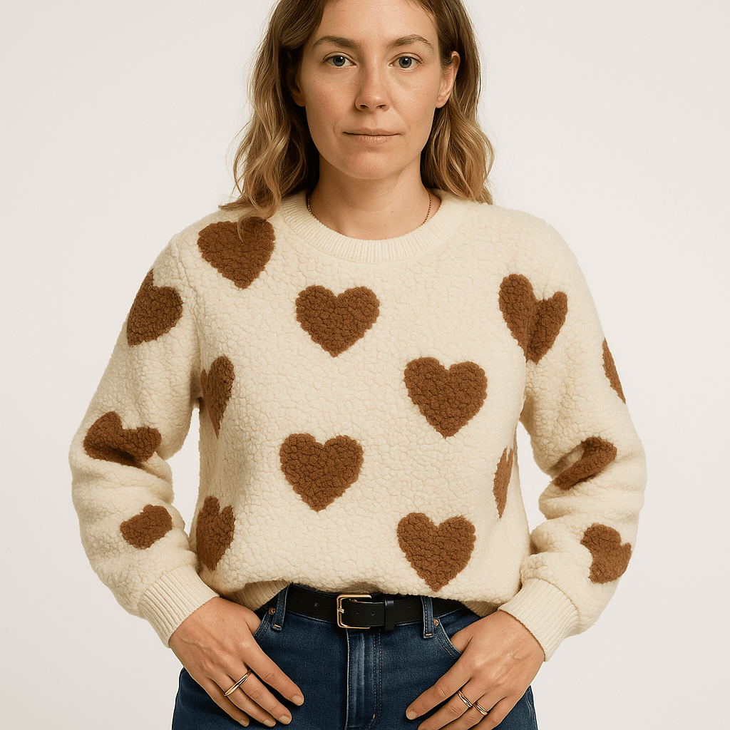 Lavinque Sweaters Pull Crème à Cœurs Rouges | Maille Douce | Touche Romantique