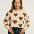 Lavinque Sweaters Pull Crème à Cœurs Rouges | Maille Douce | Touche Romantique