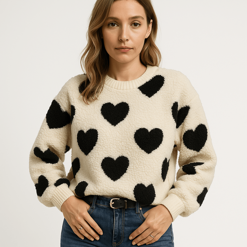 Lavinque Sweaters Pull Crème à Cœurs Rouges | Maille Douce | Touche Romantique
