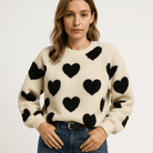 Lavinque Sweaters Pull Crème à Cœurs Rouges | Maille Douce | Touche Romantique