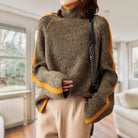Lavinque Sweaters Pull en Maille Contrastée | Kaki & Moutarde | Original et Douillet