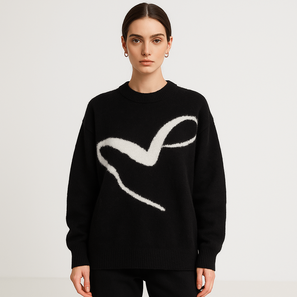 Lavinque Sweaters Pull Graphique Noir | Maille Douce | Style Oversize Moderne