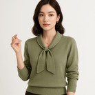 Lavinque Sweaters Pull Lavallière Perlé | Vert Clair Élégant | Chic & Confort au Quotidien