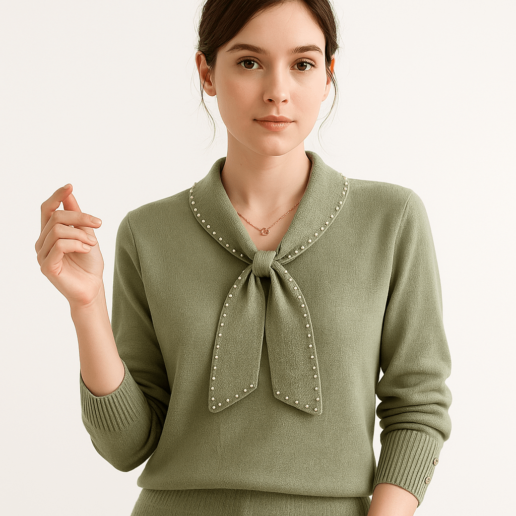 Lavinque Sweaters Pull Lavallière Perlé | Vert Clair Élégant | Chic & Confort au Quotidien