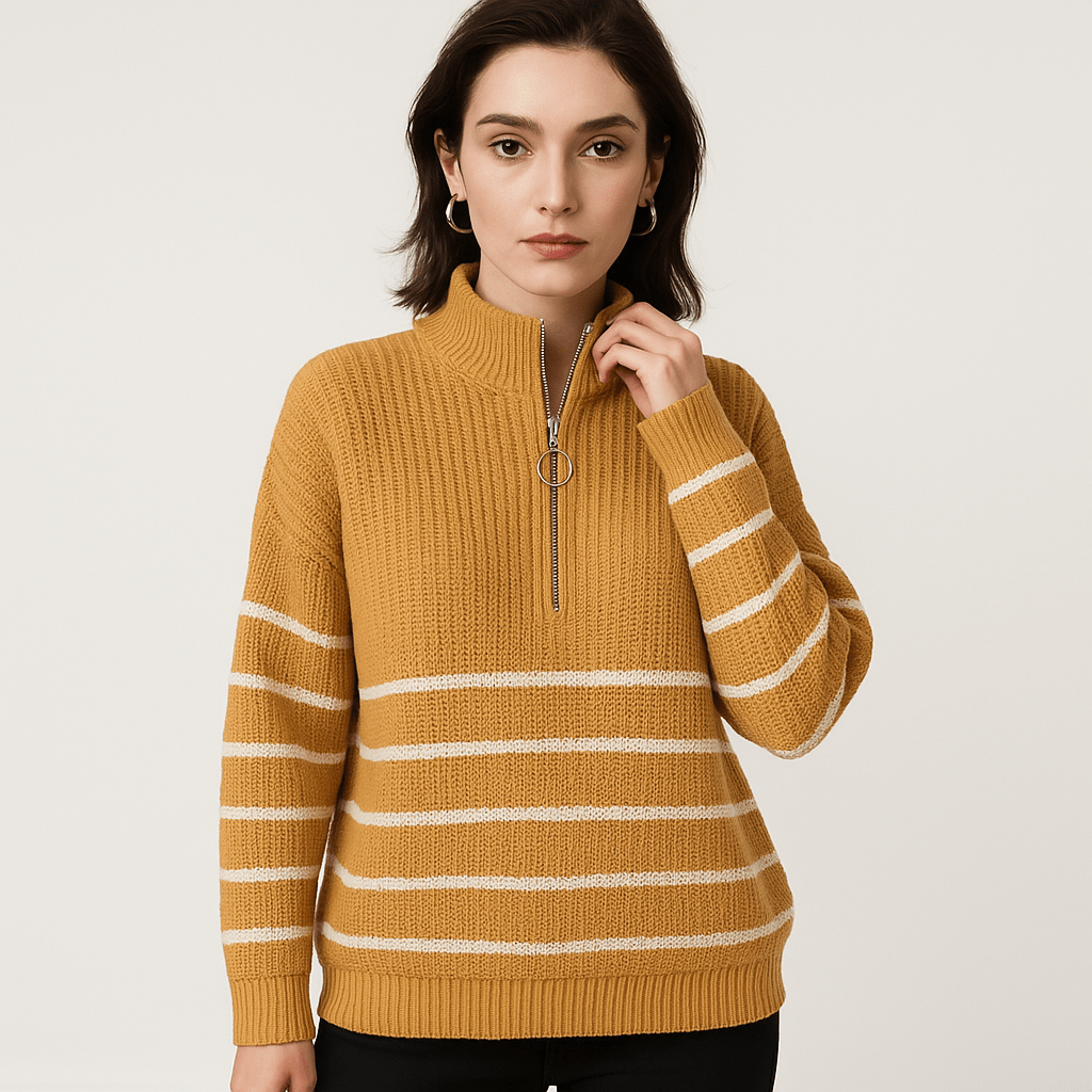 Lavinque sweaters Pull Rayé à Zip | Col Montant | Coupe Oversize et Confortable