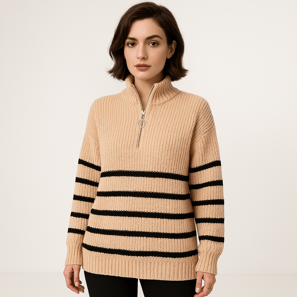 Lavinque sweaters Pull Rayé à Zip | Col Montant | Coupe Oversize et Confortable