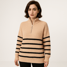 Lavinque sweaters Pull Rayé à Zip | Col Montant | Coupe Oversize et Confortable