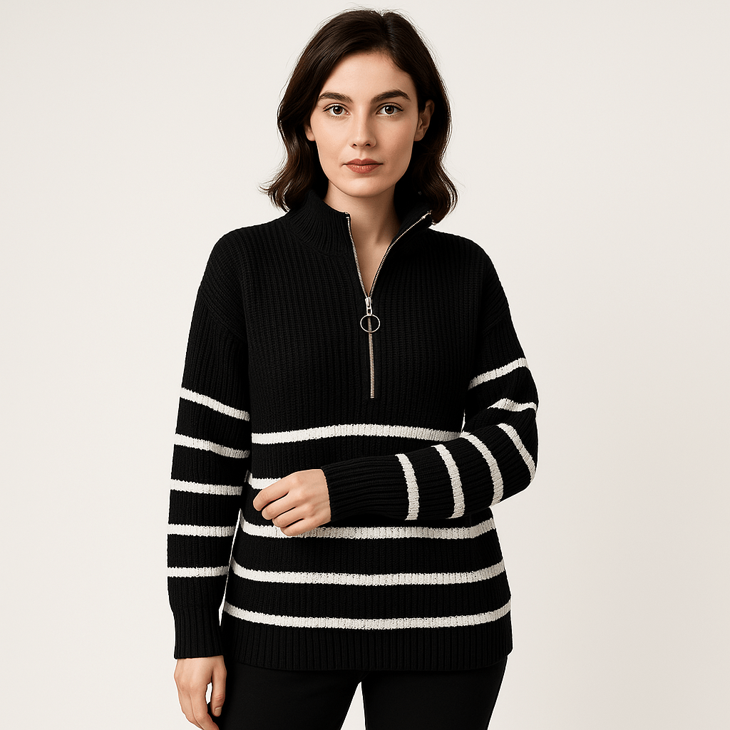 Lavinque sweaters Pull Rayé à Zip | Col Montant | Coupe Oversize et Confortable